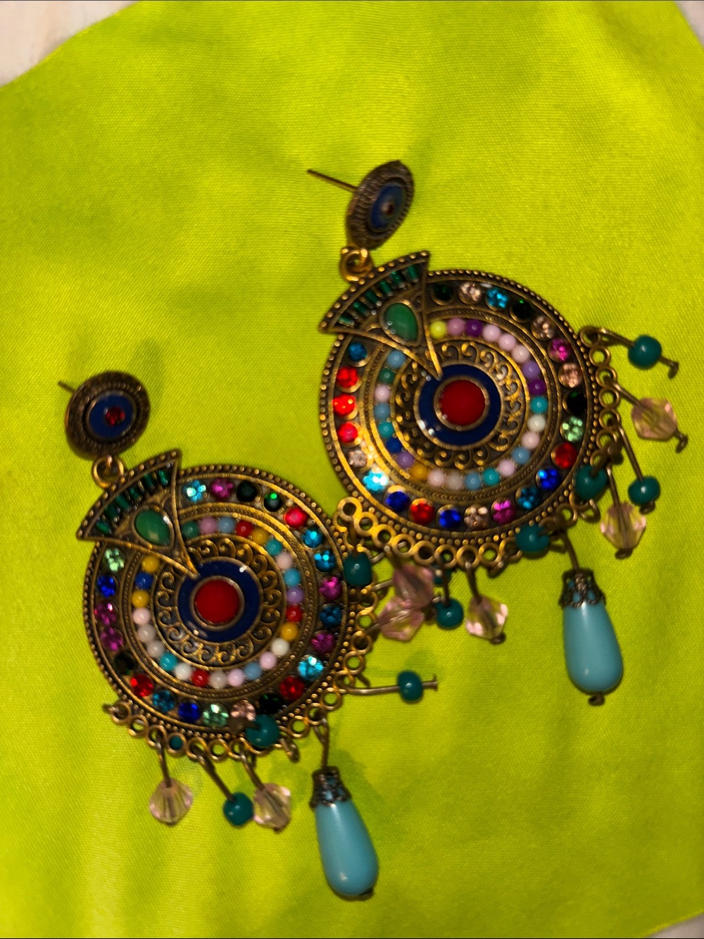 Bohemian Multicolor Dangle Earrings with Turquoise Drops